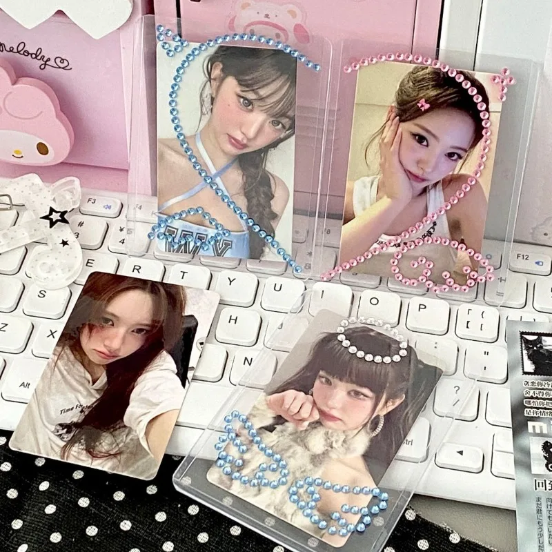 Korean Aesthetic Angel Heart Photo Card Sticker 3D INS Sweet Rhinestone Decor Sticker DIY Phone ID Badge Deco Decal Kids Gift