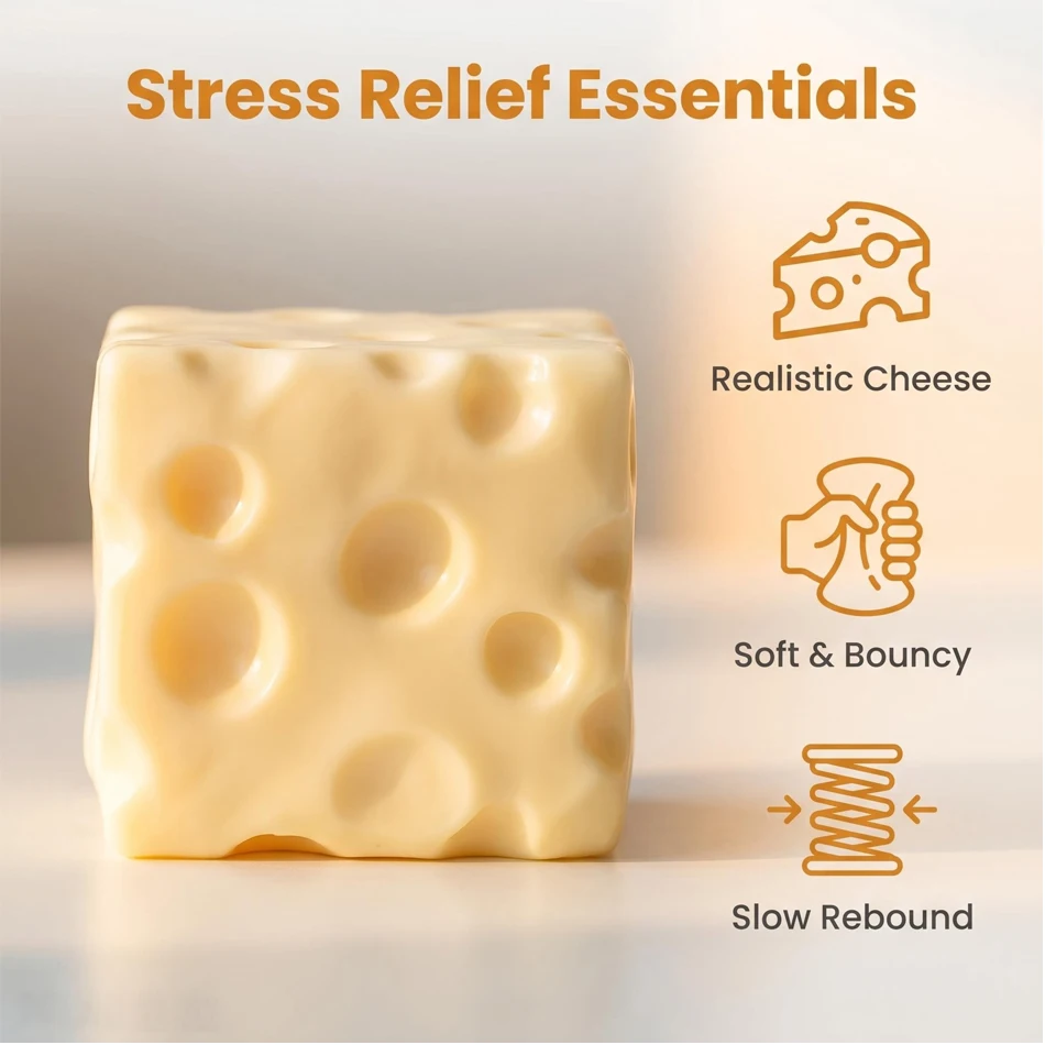 Trending Jumbo Cheese Cube Stress Ball No Bounce Moldable Soft Squeeze ASMR Sensory Fidget Toy Stress Relief Gift Kids Adults