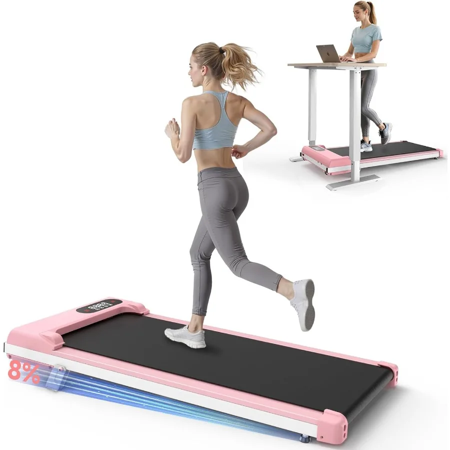Home office under desk treadmill: incline 8, 2.5HP motor, quiet 35dB, portable design, 350LB capacity, LED display remote contr
