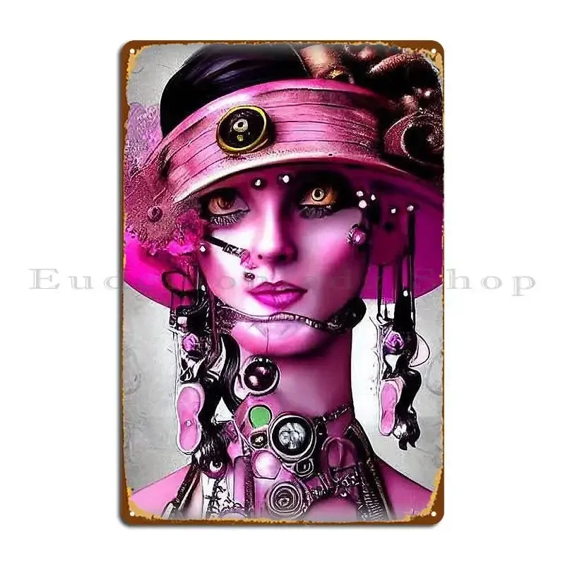Steampunk Clockwork Girl In Pink Metal Plaque Poster Customize Cinema Printing Personalized Poster Tin Sign Poster