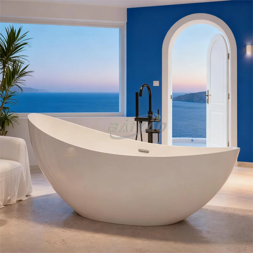 Modern Freestanding Bathtub with Comfortable Soaking Tub for Home Spa Easy Installation Acrylic Bath Tub  Logo Customizable