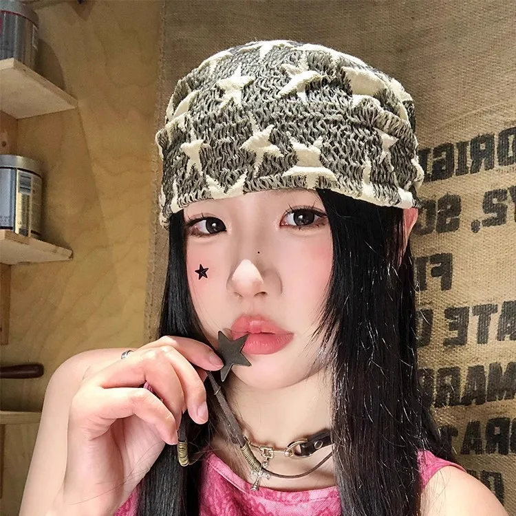 Coole Stil Hüte Stern Subkultur Y2K Kopftuch Damen Hip Hop Kopftuch Multifunktionaler dreieckiger Schal Hot Girl Seidenschal