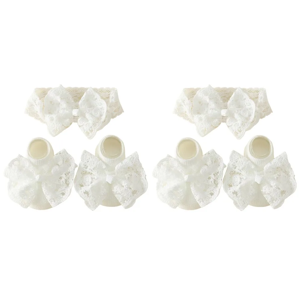 

2 компл. реквизита для фотосъемки с кружевным бантом, детские носки с повязкой на голову, комплект мягких милых детских напольных носков Kawaii, дышащие противоскользящие носки для новорожденных