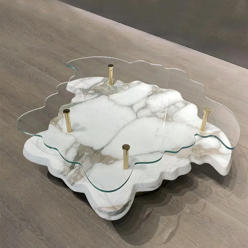 

%aUnique Designs Luxury Tempered Glass Top Coffee Table Home Furniture Veneer Wood Modern Coffee Table Centrale for Living Room