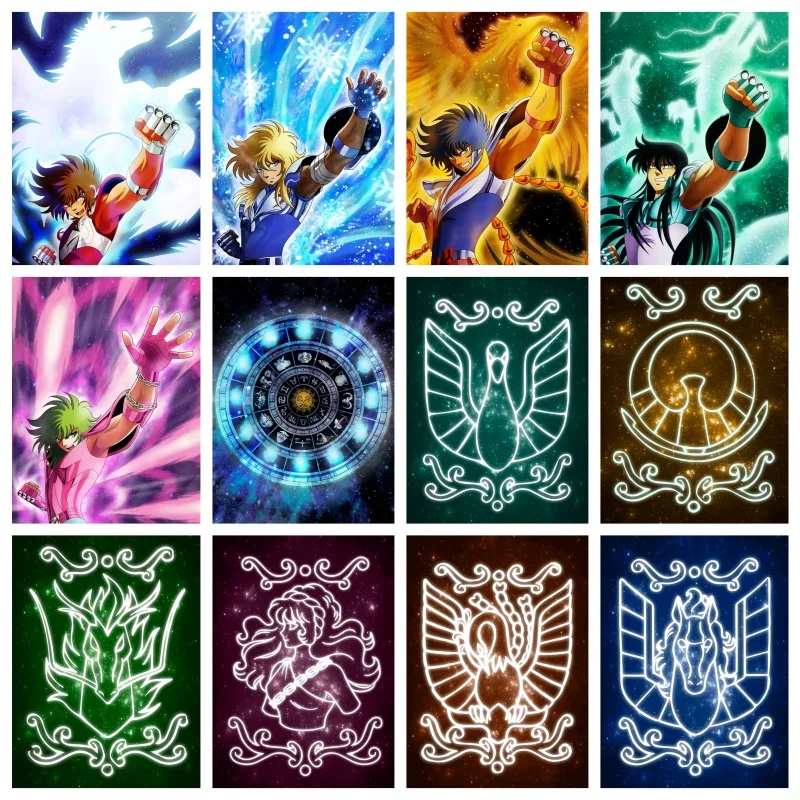 Pop clásico Anime japonés zodiaco Saint Seiya Rozan dragón arte cartel 5D pintura de diamante Kit de punto de cruz habitación decoración del hogar regalo