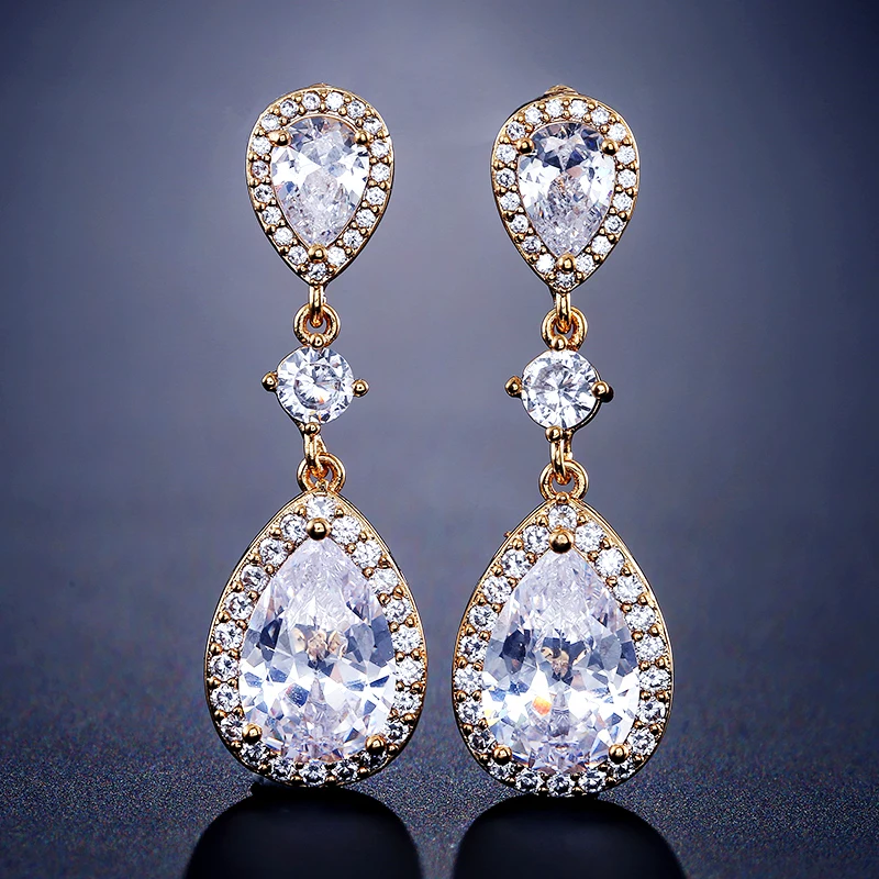 ZAKOL Shinny Water Drop Cubic Zirconia Dangle Earrings For Women Exquisite Bridal Wedding Party Jewelry Gift