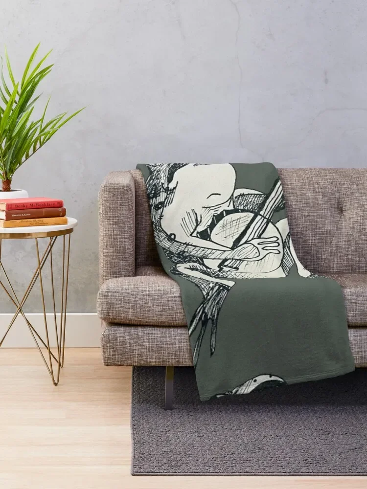 stinky frog playing his banjo Throw Blanket Decorative Sofas warm for winter Sofas Blankets