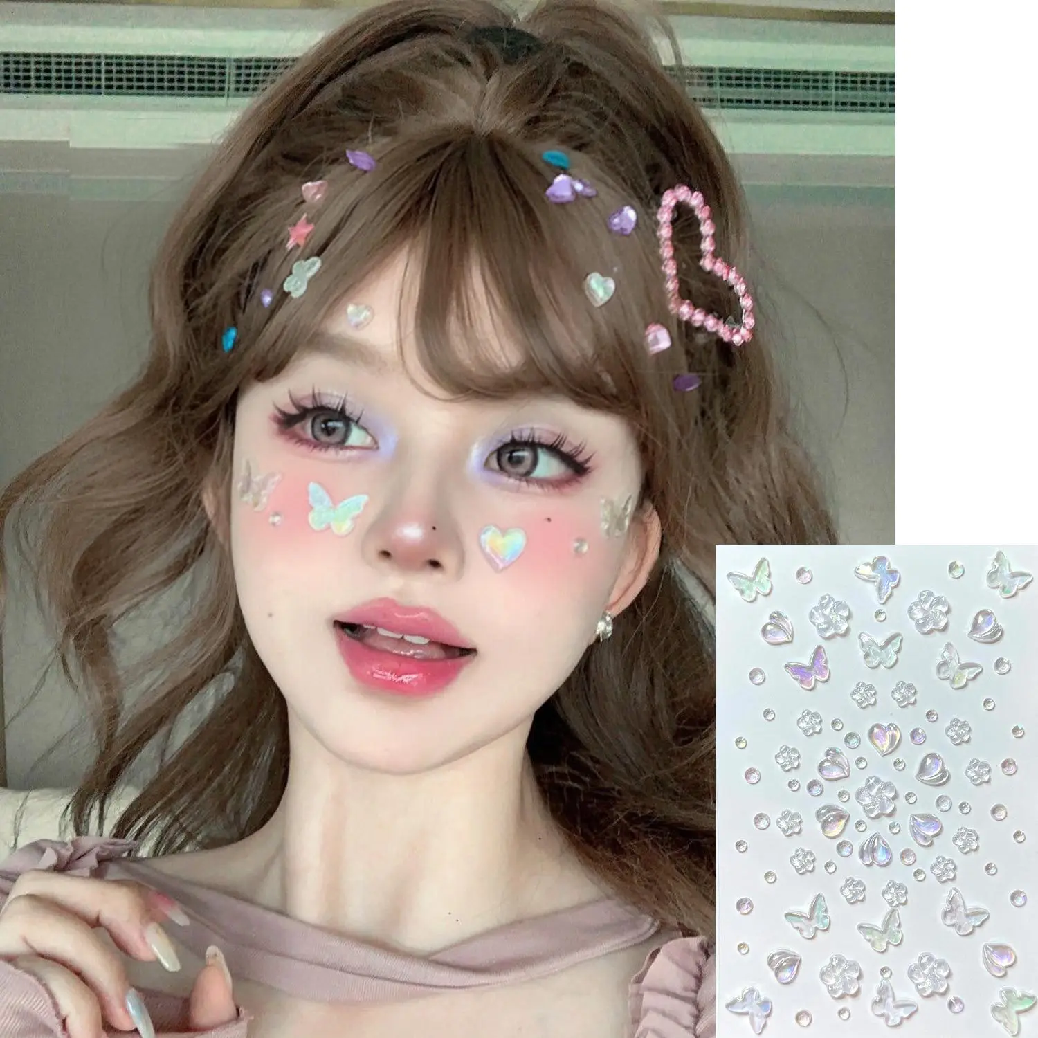 

No Glue Self Adhesive Face Rhinestone Stickers Acrylic Love Heart Pearl Mini Crystal for Makeup Nail Art Home
