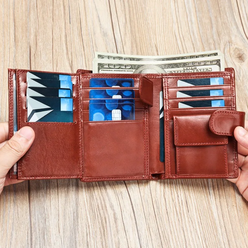 Genuine Leather Wallet Casual Vintage Card Holder Large-Capacity Coin Purse RFID-Protected Short-Style Wallet