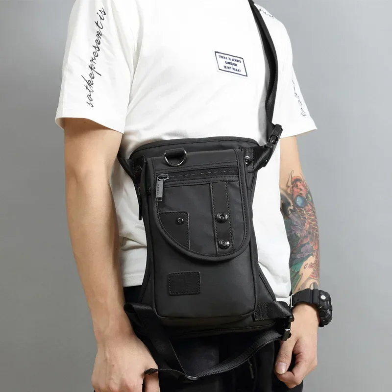 Mannen Taille Fanny Pack Drop Leg Dijtas Motorrijder Nylon Canvas Militair/Aanval Mannelijk Cross Body Heupgordel Heuptassen