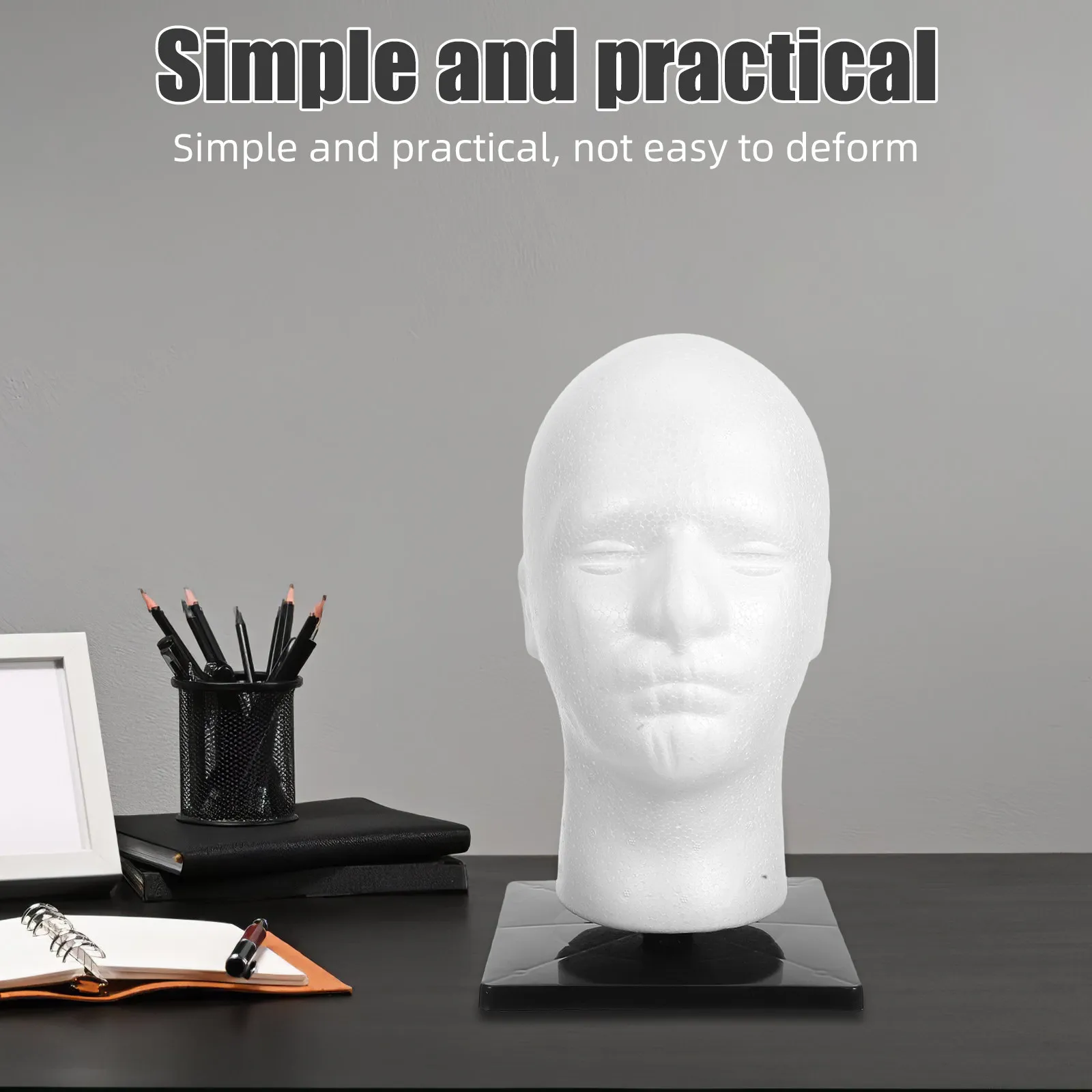 

Low Maintenance Foam Mannequin Head Sturdy Square Base Holder Stand for Glasses Hats Hairpieces Display Fashion Store Decor