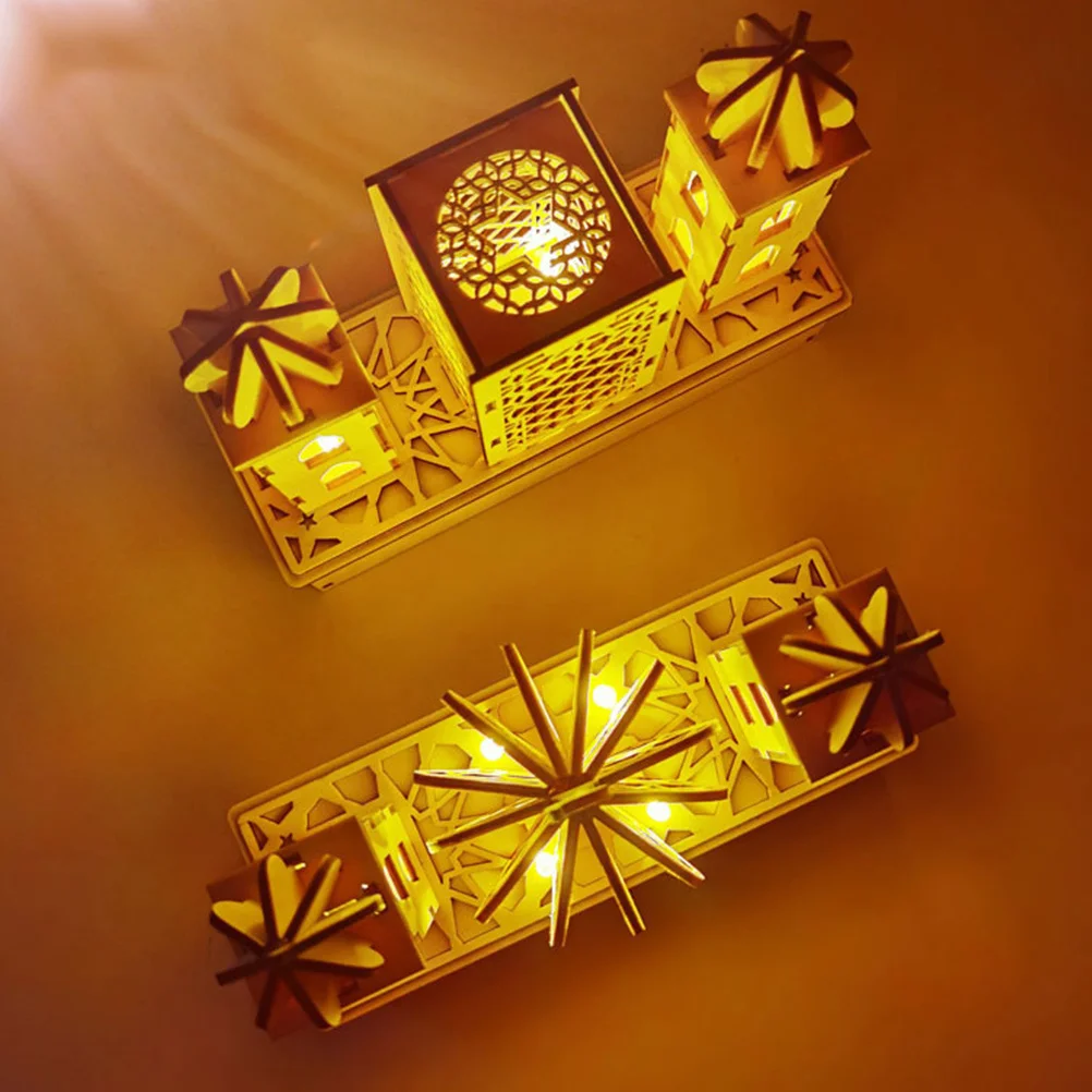 

1Set Palace Ceiling Decoration Eid Mubarak Wooden LED Night Light DIY Home Decor Ramadan Mubarak Party Ornament Islamic Holiday