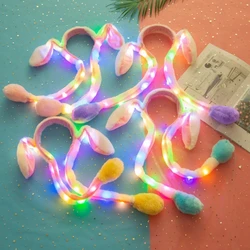 Women Girls Cute LED Light Up Rabbit Headband with Airbag Moving Ears Children Bunny Long Plush Toy Hair Hoop Photo Prop