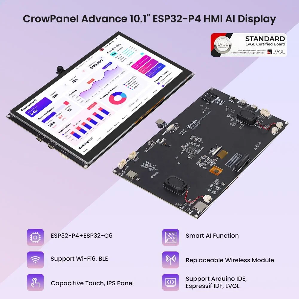 Hot Sale CrowPanel Advance 10.1inch ESP32-P4 HMI AI 1024x600 IPS LVGL Touch Screen WiFi6 Support Compatible with Arduino