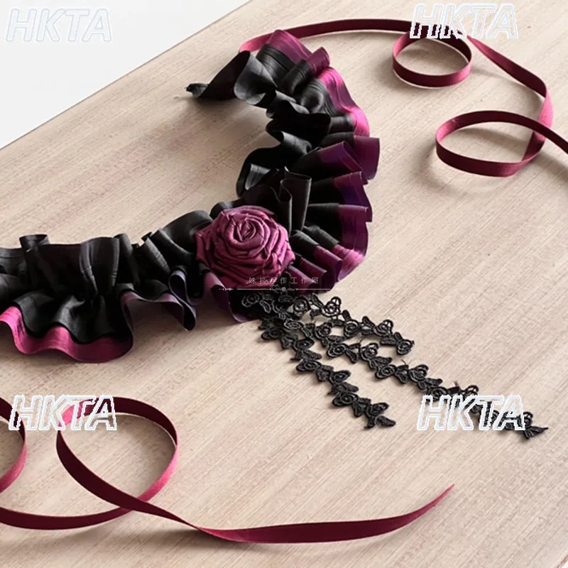 로리타 수제 생산 성격 작은 어두운 레이스 우아한 탑 모자 머리띠 넥 스트랩 여성 고스 Cos 액세서리 헤드 기어