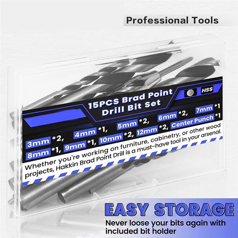A88E-Double Flutes Design 14PCS Wood Drill Bit Set Including Center Punch For All Types Of Wood And For Carpenters