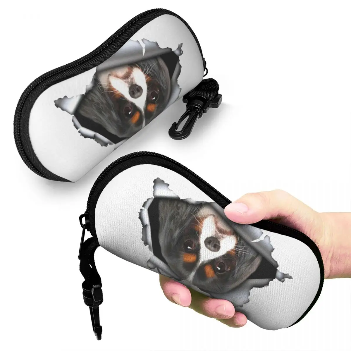 Custom Cavalier King Charles Spaniel Puppy Sunglasses Case Neoprene Zipper Dog Shell Eyeglass Case Protective Box For Glasses