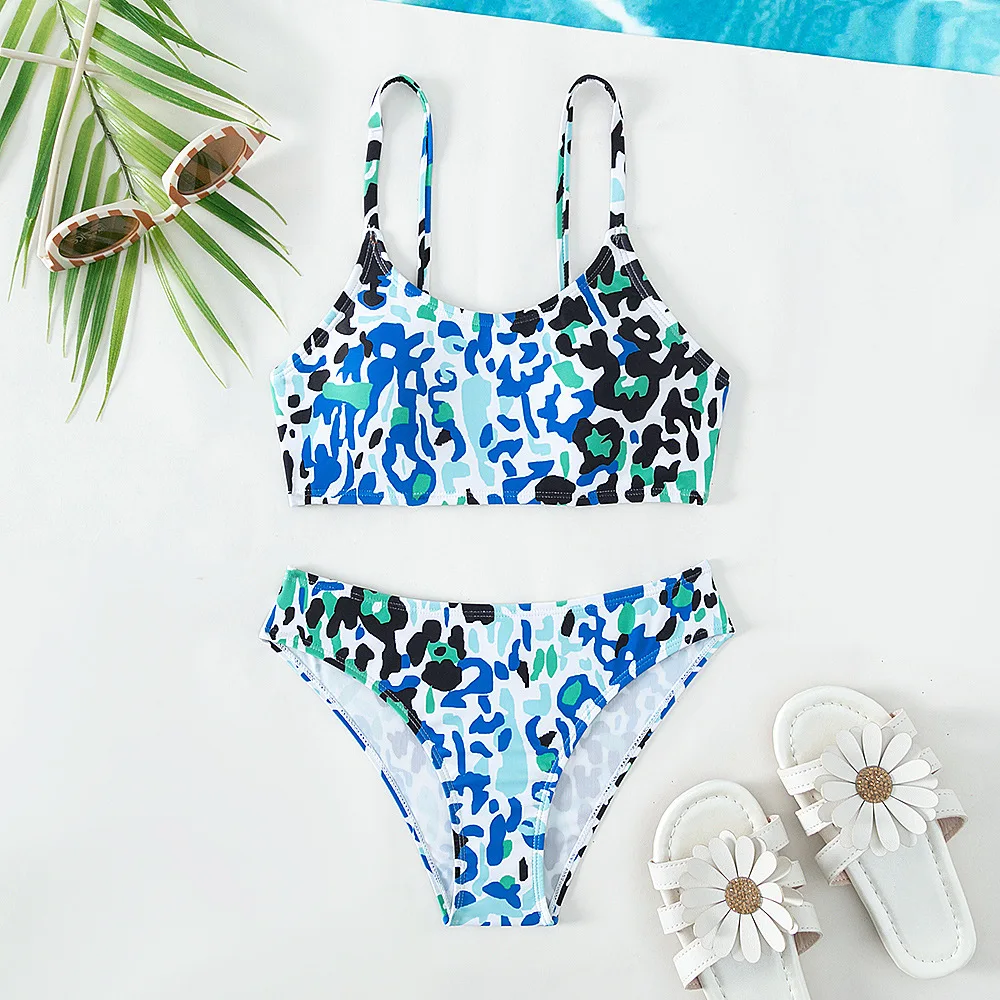 Trendy New Split Two Piece Girls Swimsuit Cute Leopard Print Kid Bathing Suit Summer Beach Swimwear for Children