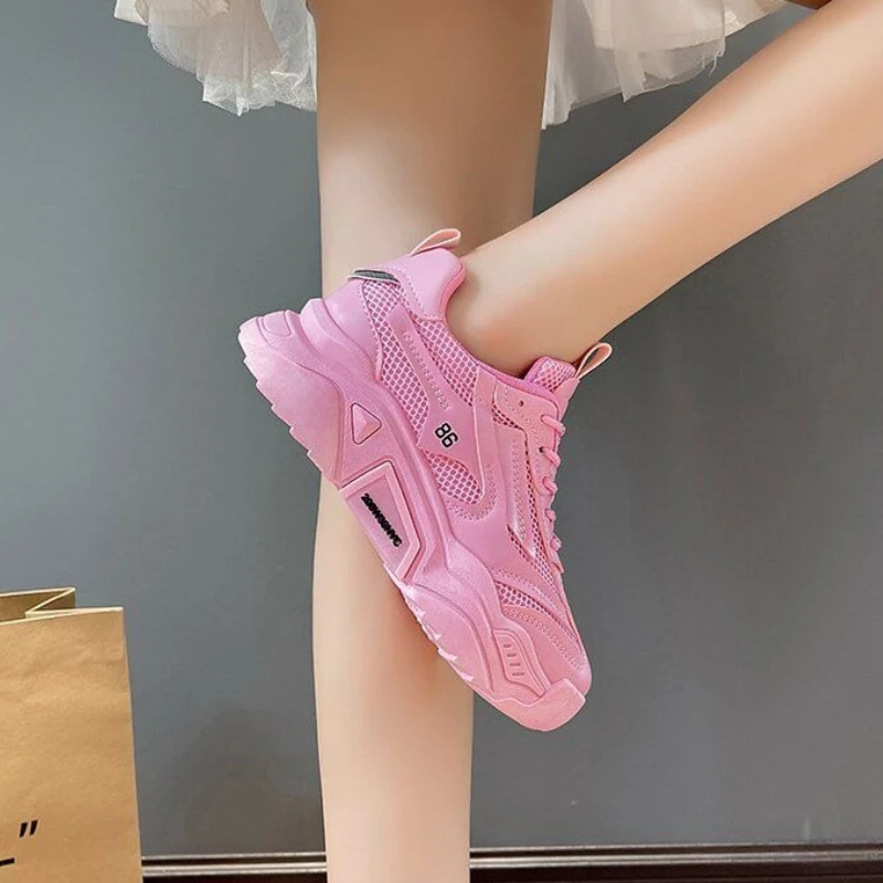 2026 Fluorescent Green Chunky Sneakers Women Spring Summer Fall Thick Sole Platform Height Elevator Casual Everyday Trainer