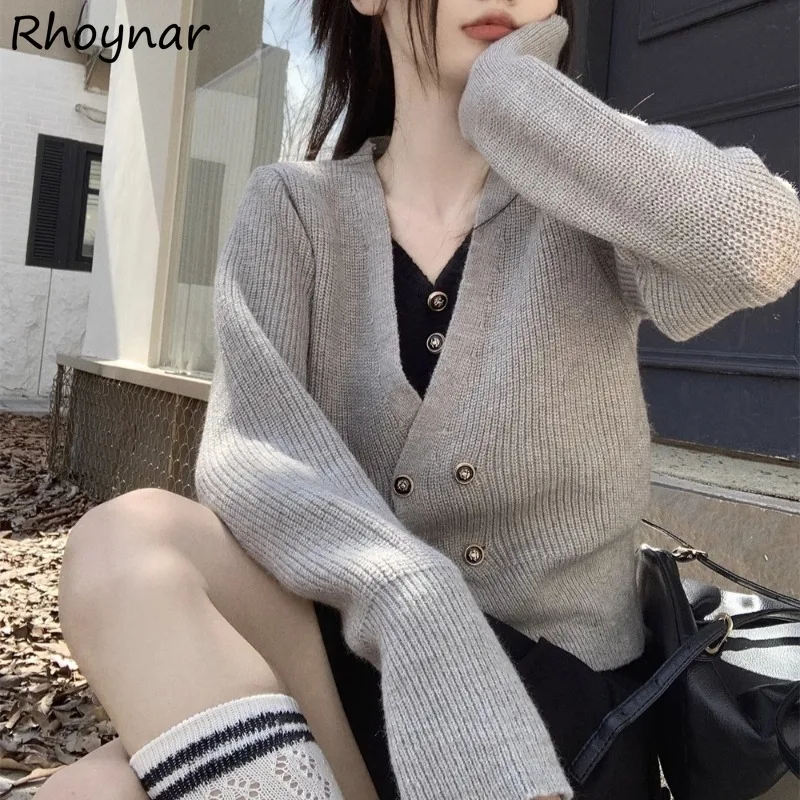 Fake 2pcs Sweater Cardigan Women Patchwork Double Breasted Fashion V-neck All-match Leisure Knitted Tender Streetwear Ulzzang