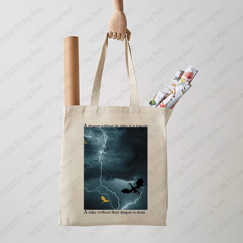 Fourth Wing Dragon Rider Tote Bag A Dragon Without Its Rider Is A Tragedy Shopping Bag for Bookish The Empyrean Series Gift