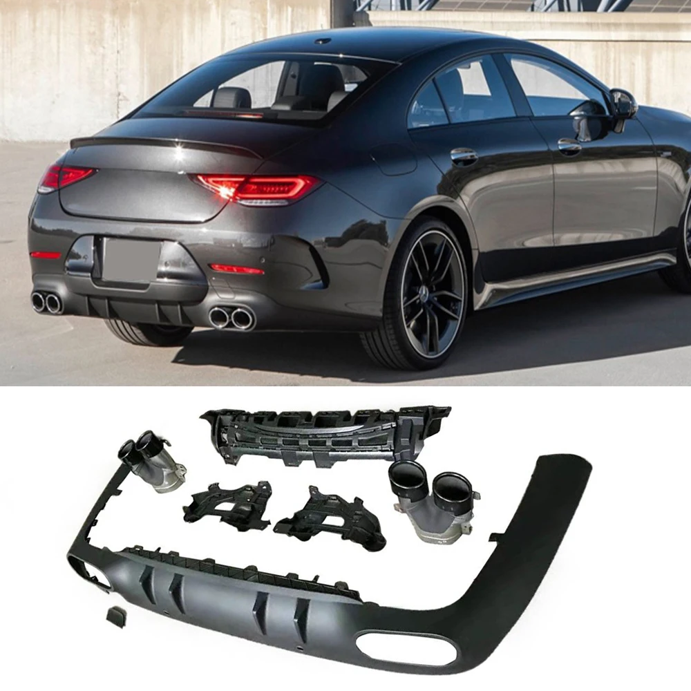 PP Black Rear Bumper Diffuser Lip Spoiler For Mercedes-Benz CLS Class C257 Sport 2019 2020 Non for CLS53 AMG Rear Diffuser