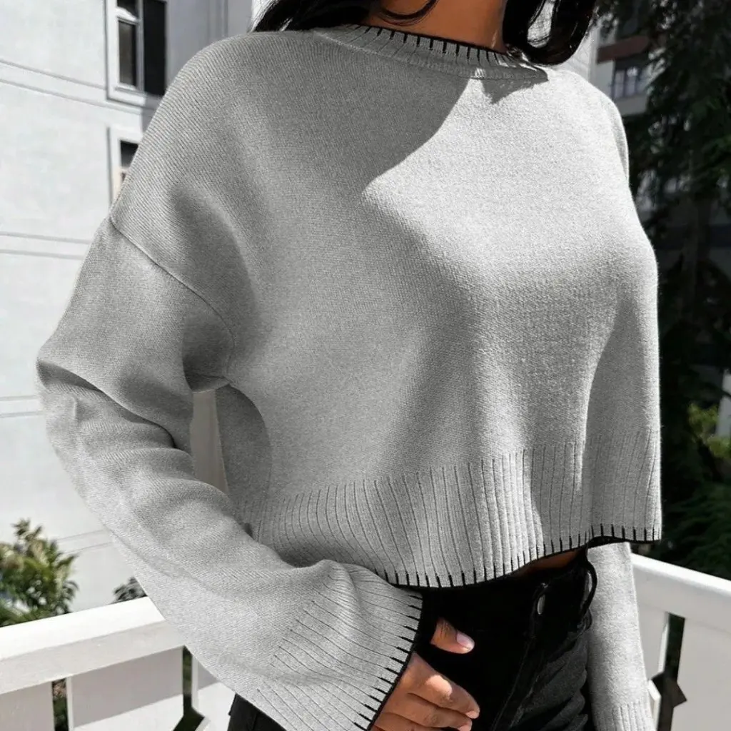 

High Waist Color Block Knitwear Women's Loose Oversized Pullover Sweater Early Autumn New Style Casual Comfortable Top