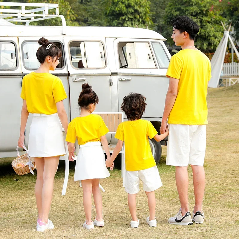 Family Matching Summer Clothes Sets Mom Daughter Skirt and Long T Shirt 2 Pieces Suit Dad Son Tops and Shorts Two Piece Outfits