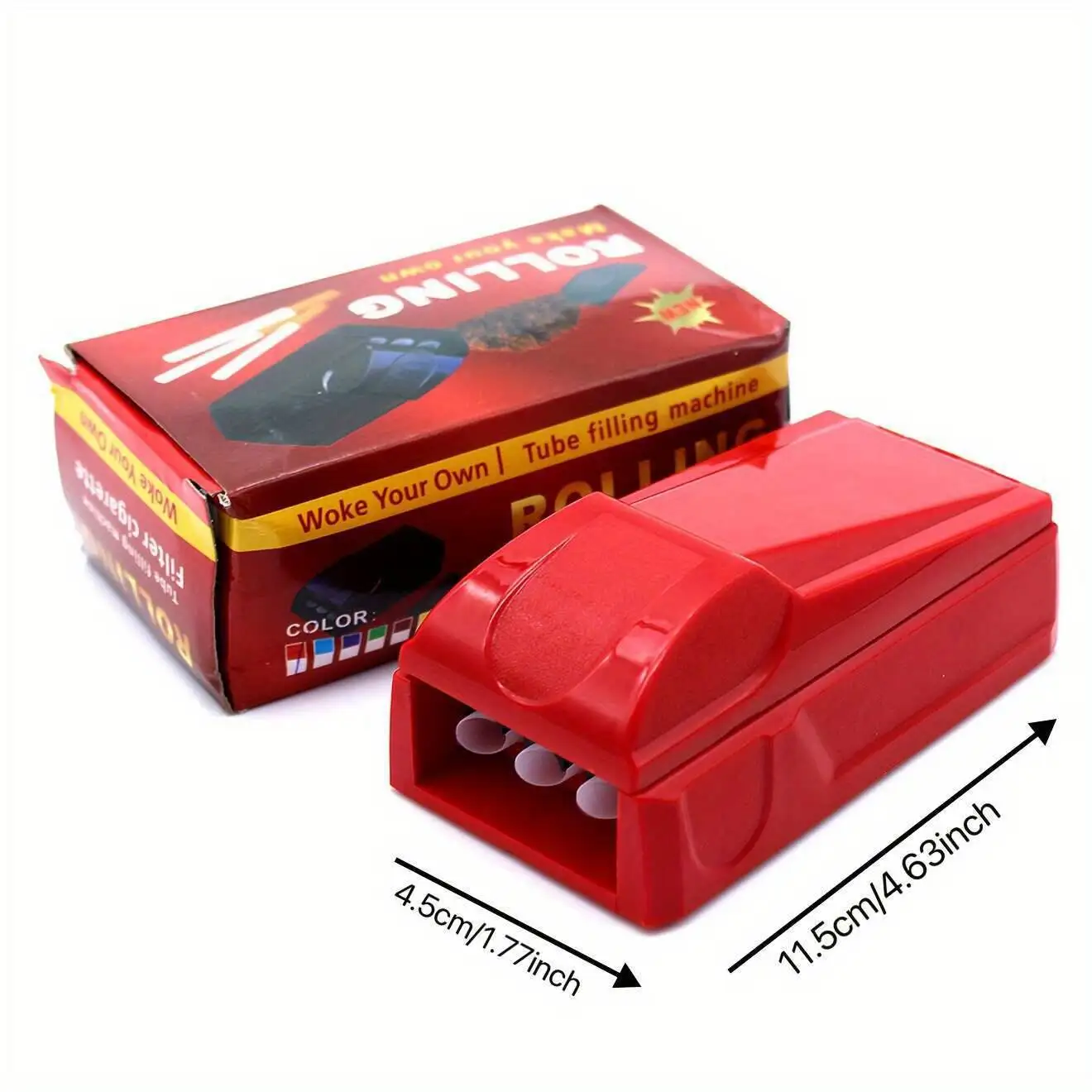 1 بكرة سجائر يدوية شديدة التحمل مع 3 حشوات أنبوبية لا تحتاج إلى كهرباء، تصميم مدمج محمول أحمر، مناسب للسفر،