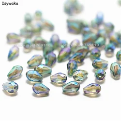 Isywaka 100pcs Hot Green Color Faceted Teardrop Beads Austria Crystal Bead Waterdrop Beads Loose Bead for DIY Making,3x5mm