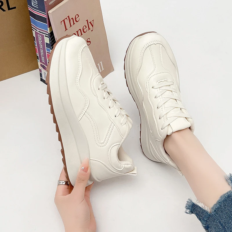 Autumn Women Sport Shoe Outdoor Platform Soft-soled Casual Sneakers Luxury Ladies Running Vulcanized Shoe Zapatillas Beige Mujer