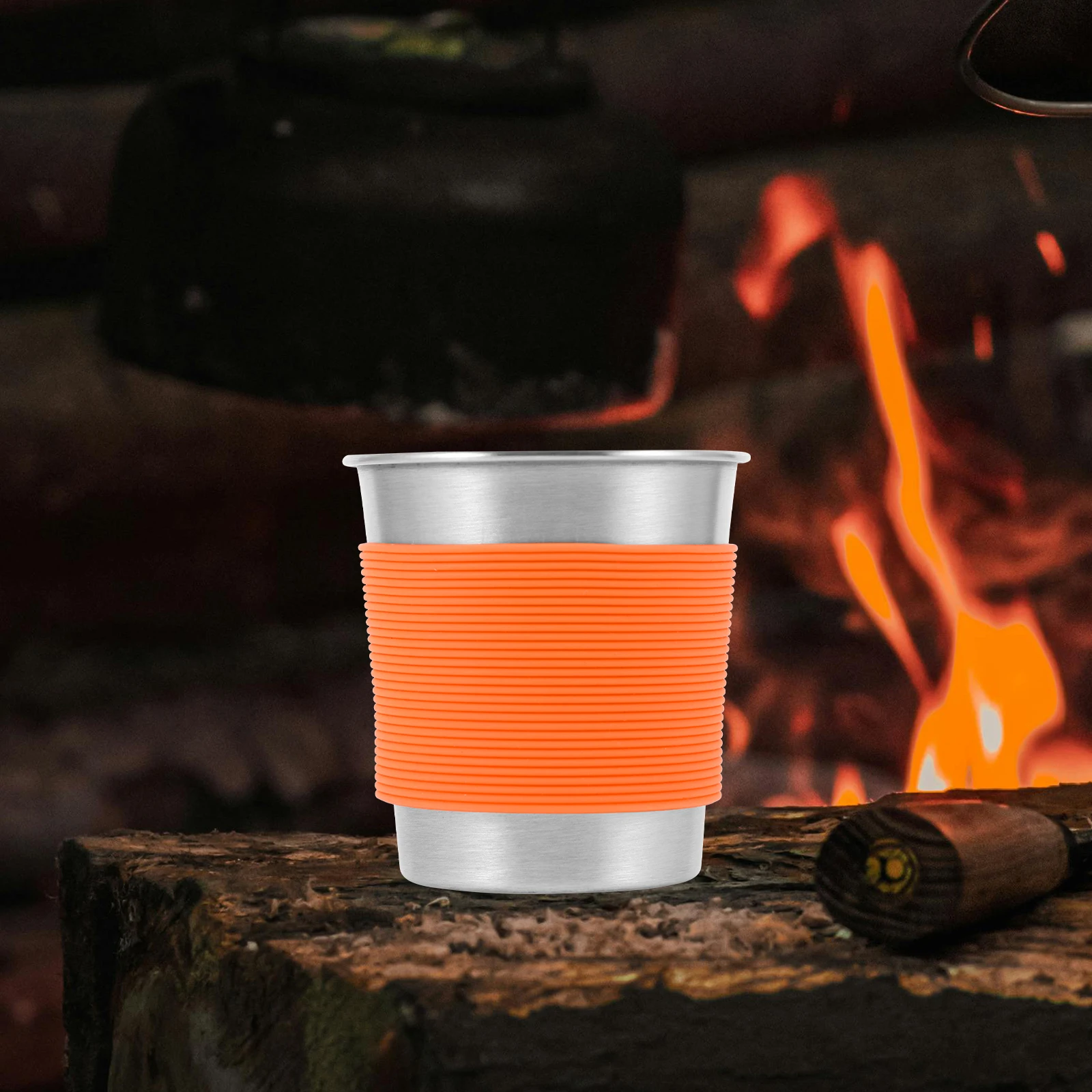 

2Pcs Stainless Steel Water Cup Camping Coffee Mug Flat Bottom Heat Insulation Yellow Metal Cups Travel Drinkware