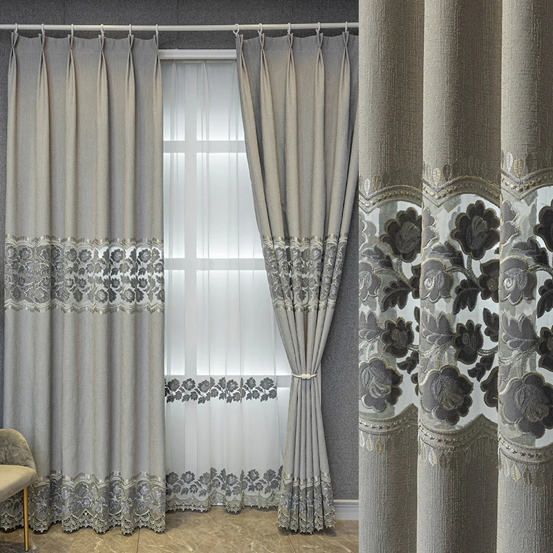 Simple Embroidered Cotton Linen Curtains for Living Room Balcony French Imitation Hollowed Out Water-soluble Window Screen