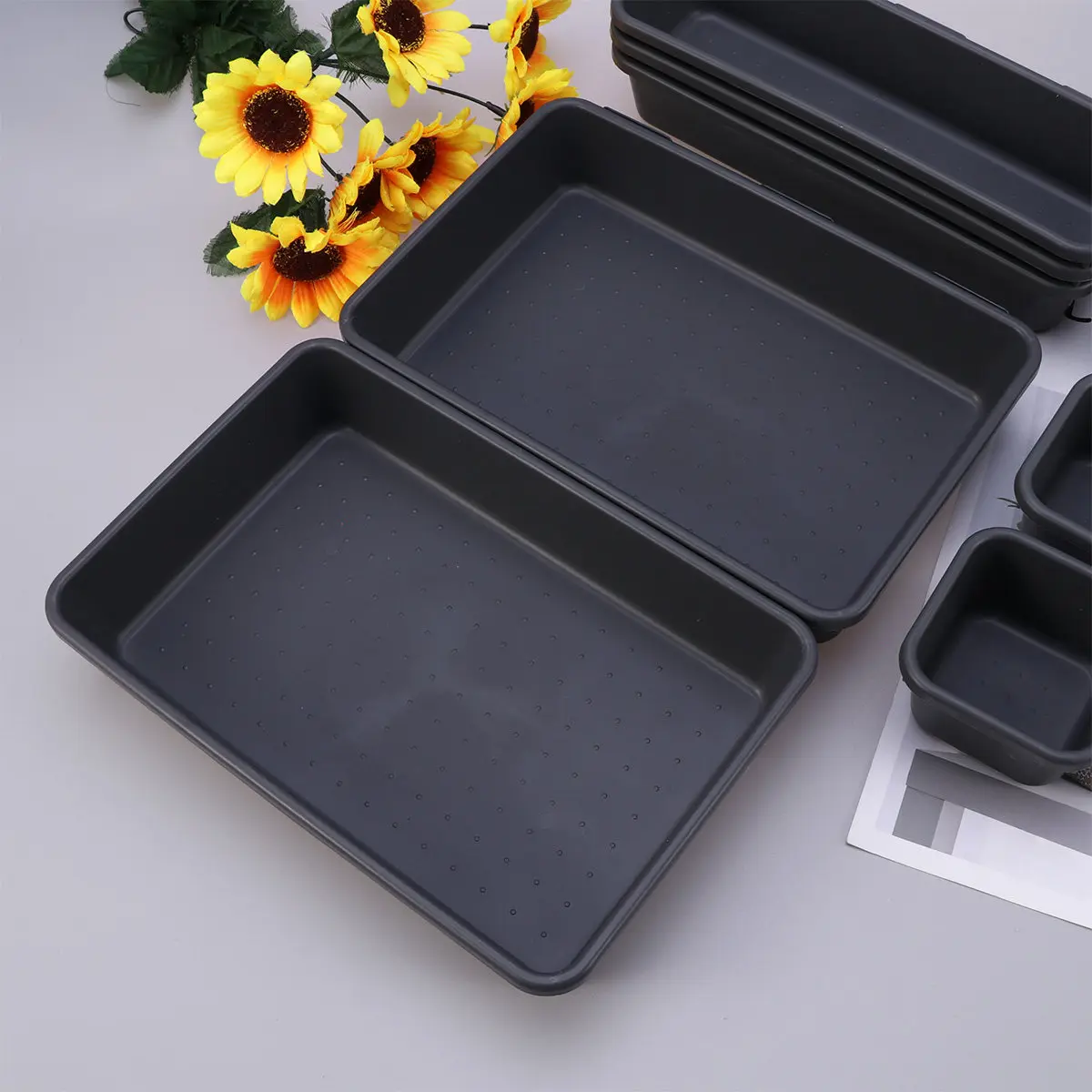 8 in 1 Plastic Desktop Storage Box Smooth Surface Drawer Organizer for Home Office Tableware and Household Items Black