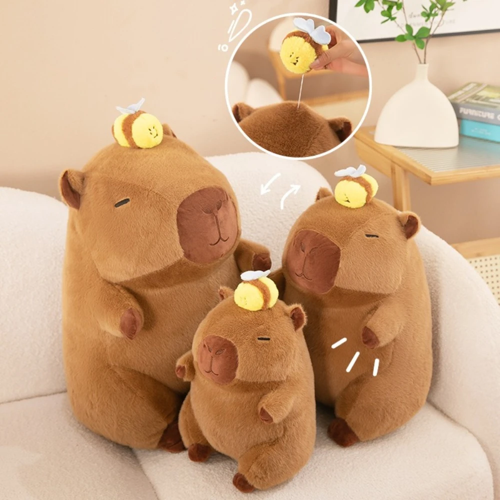 30/40/50cm Cartoon Soft Capybara Plush Toy Giant Stretchable Bee Hugging Body Pillow Creative Bed Cushion Gift