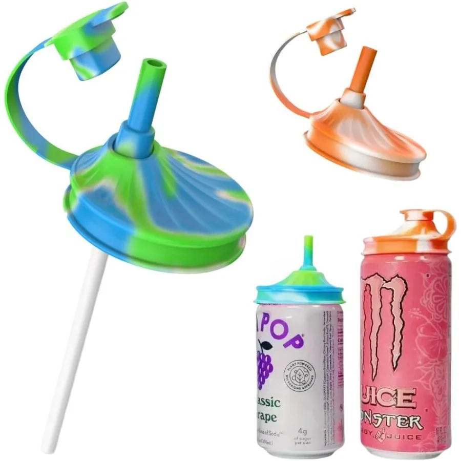 

2-упаковка крышек для банок с соломинкой. Силиконовые крышки для банок с газировкой. Крышки для консервных банок для энергетических напитков. Многоразовые крышки для банок без BPA.