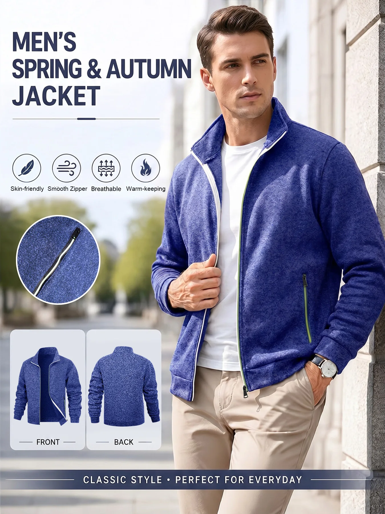 Men Stand Collar Full Zip Jacket Stand Collar Casual Coat With Zipper Pockets Casual Outdoor Commute Perfect For Commute