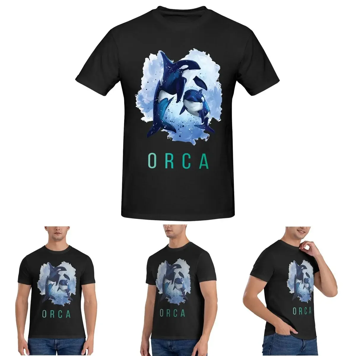 Orca Aquatic Sea Ocean Killer Whale T-Shirt for Men Cotton Oversized T Shirts Men's Short Sleeve Crew Neck Summer Clothes Tops