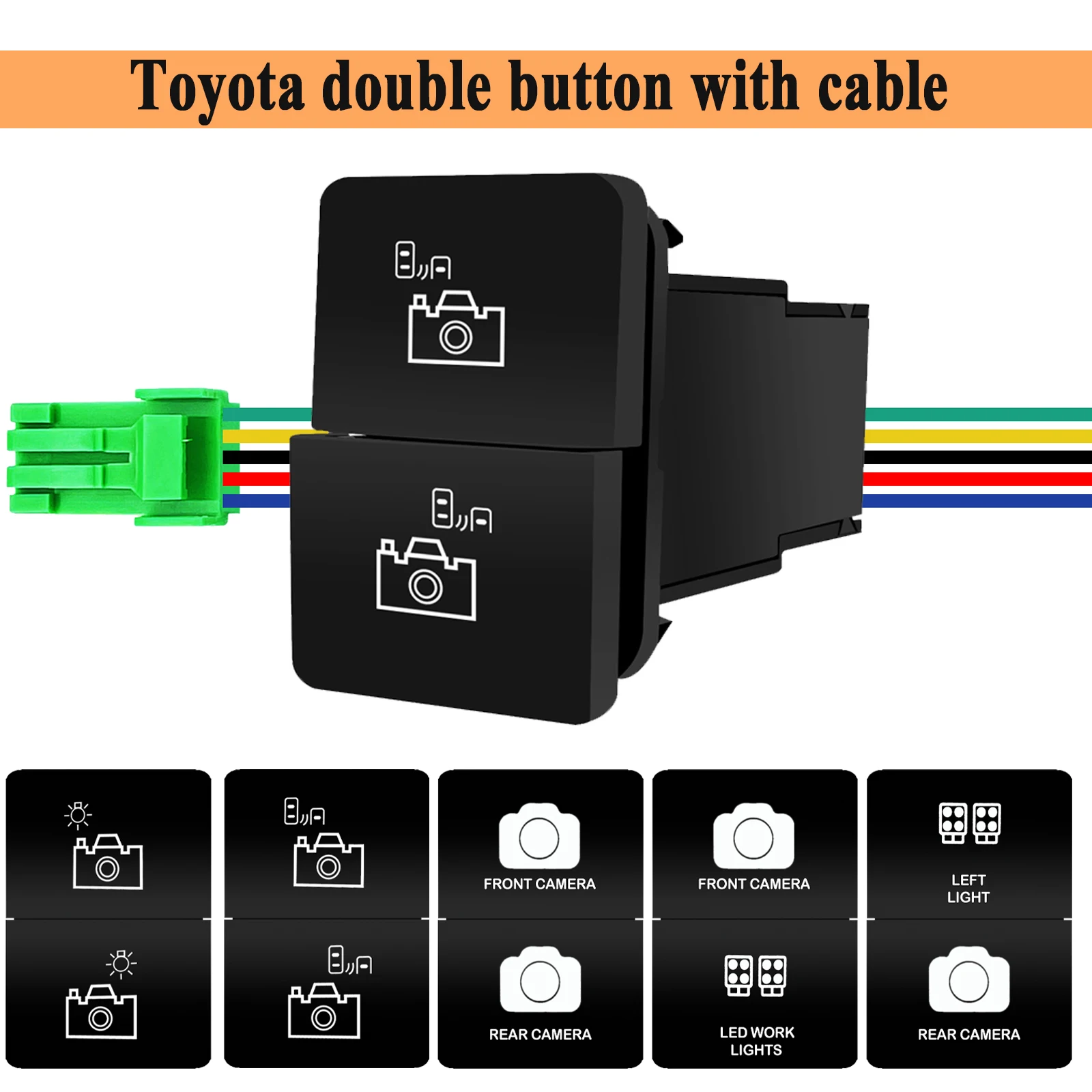 Universal 360° Dual Camera Recorder Monitor LED Push Button Switch for Honda Toyota Camry Corolla Prius Prado Land Cruiser Trunk