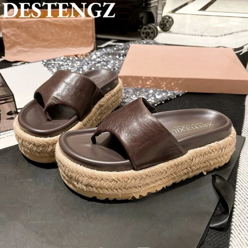

Clip Toe Flip Flops Women Platform Flat Sandals Weave Slippers Shoes Casual Summer 2025 Trend Beach Shoes Woman Slides Dress