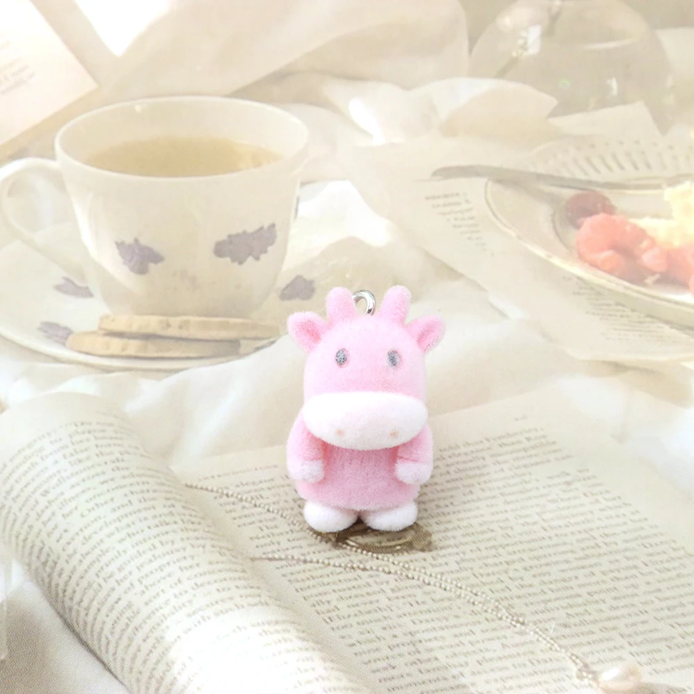 30Pcs 3D Flocking Resin Calf Charms Animal Plush Dolls Pendant for Necklace Earrings Keychain Making DIY Jewelry Accessories