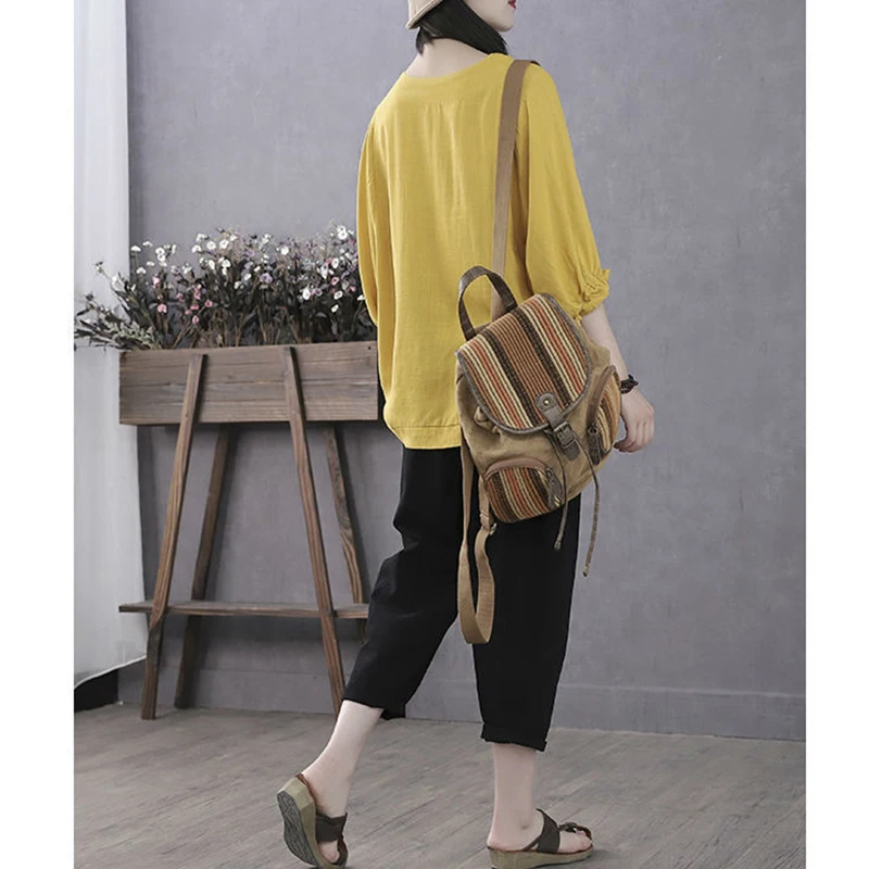 Summer New Loose Casual Batwing Half Sleeve Ruffles Shirt Ladies O Neck Solid Color Top Female Oversized Pullover Blouse Femme