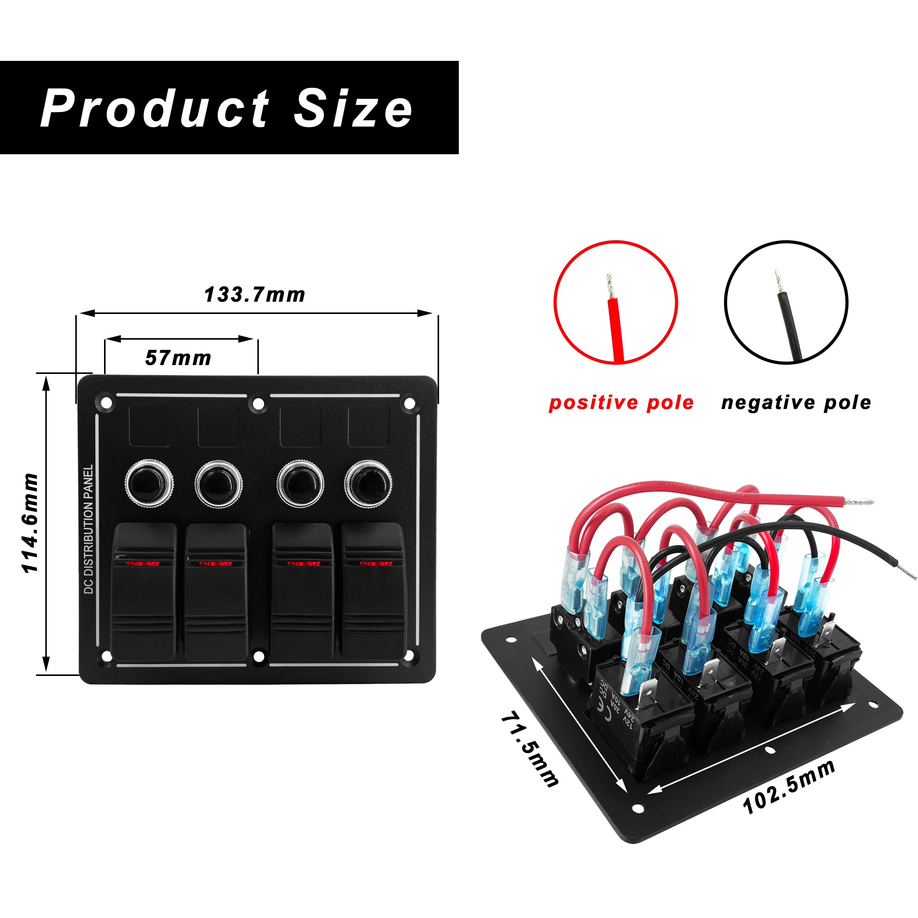 12V/24 4Gang Marine 3Pin Rocker Switch Panel LED Red 5A/10A/15A Circuit Breaker On/Off Toggle for Boat Truck Overload Protection