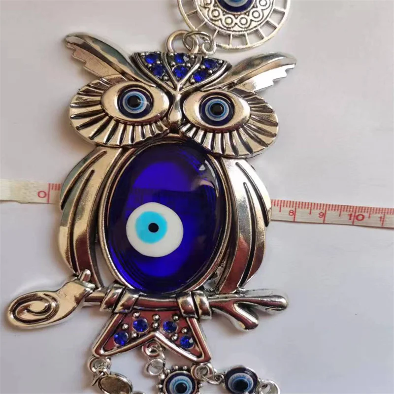 Turkish Glass Blue Evil Eye Owl Pendants, Alloy Muslim Wall Hanging, Turkey Exotic Home Decoration, Car Garden Ornaments, 1Pc