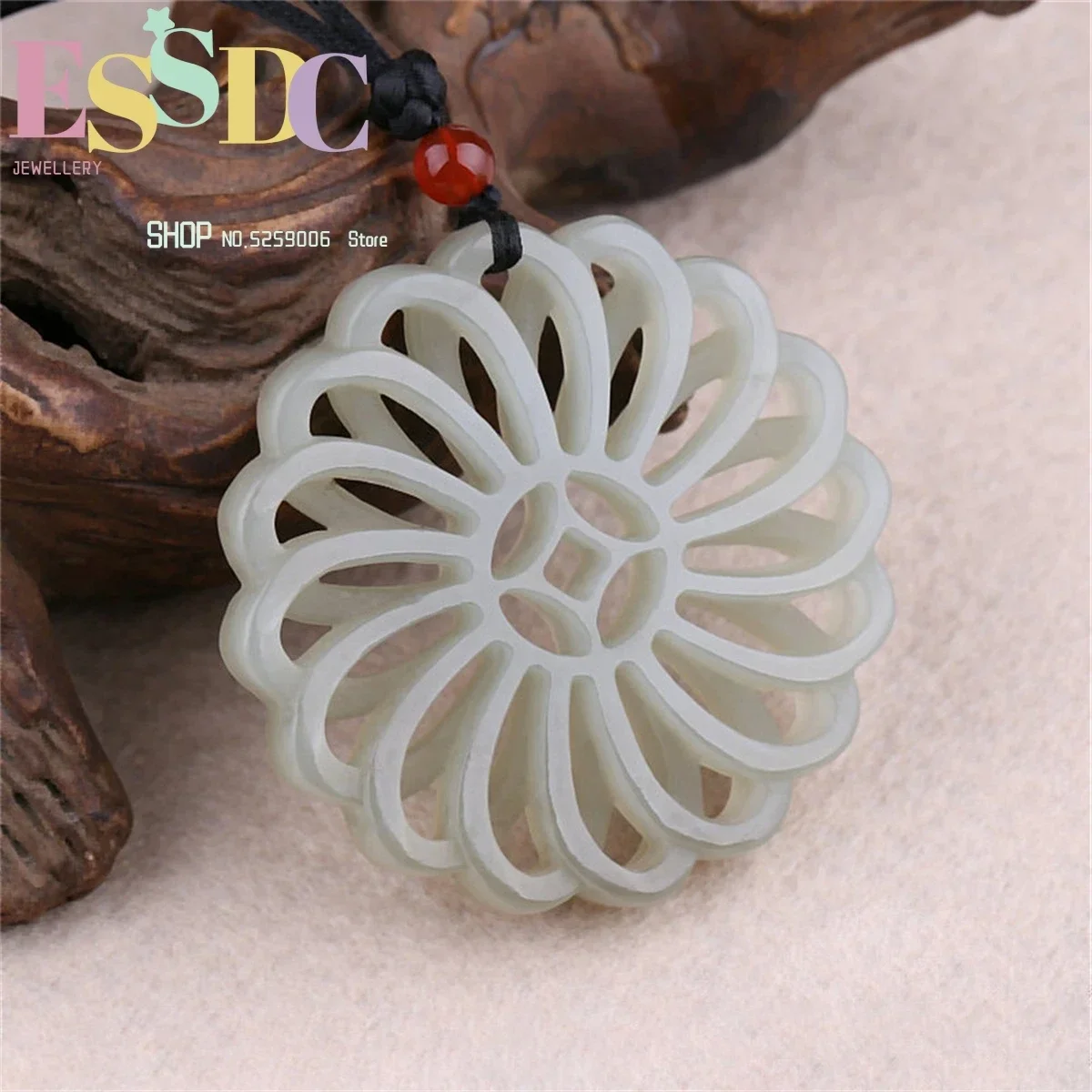 Dropship New Natural Hetian Jadeite Hand-carved Transfer Luck Flower Hollow-out Pendant Fashion Women's Sweaters Chain Necklace