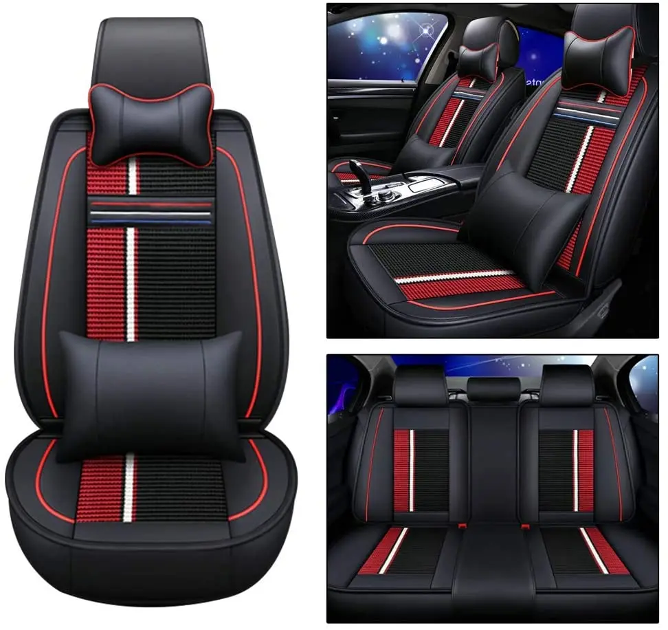 

5-seat seat cover car seat cover with pillow and headrest breathable ice silk leather seat protection cover all season universal