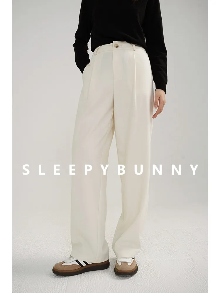 Elegant High Waist Wide Leg Pants Women Loose Straight Trousers Draped Design Autumn Casual Slimming Long Suit Pants Office Wear