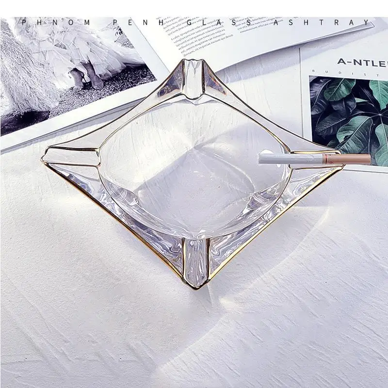 Phnom Penh Transparent Glass Ashtray Square/triangle/ Boat Shape Ash Storage Box Decorative Ornaments Crystal Soot Tray