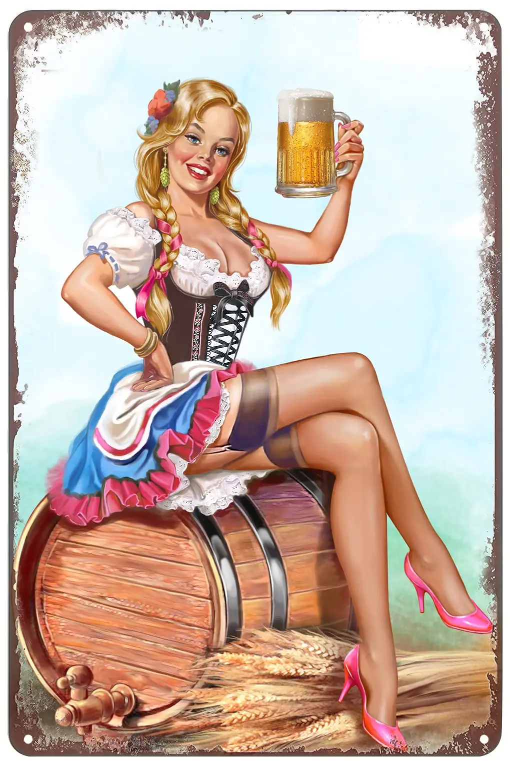 Vintage Pinup Girl Beer Sexy Lady Aluminium Metal Tin Sign 8x12 Inch Home Poster Bar Pub Decor