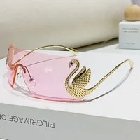 New Fashion Women Oversized Rimless Sunglasses Luxury Brand Swan Shaped Sun Glasses Trendy Large Frame Sun Glasses UV400 - Image 4